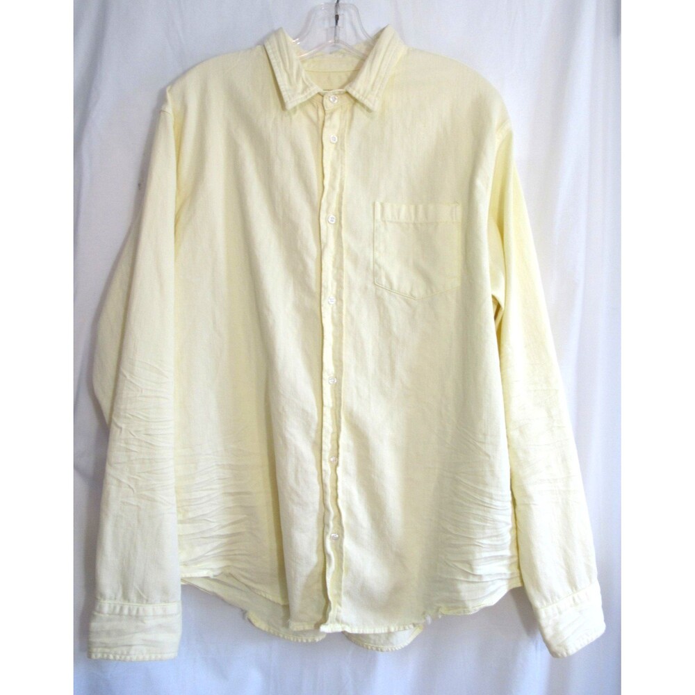 Frank & Eileen Luke Yellow Distressed Button Down Long Sleeve Shirt Large NWOT